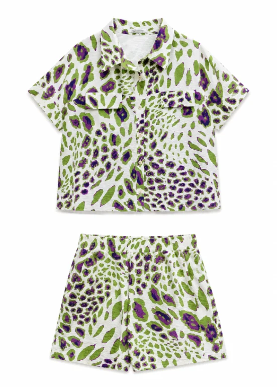 CONJUNTO ESTAMPADO ANIMAL PRINT VERDE E ROXO - ALIBY