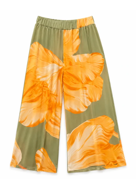 CALÇAS FLUIDAS VERDES COM ESTAMPADO FLORAL - ALIBY - Image 2