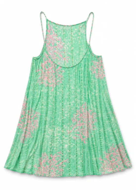 VESTIDO CURTO FLUIDO VERDE-ÁGUA COM ESTAMPADO DE CORAL - ALIBY - Image 2