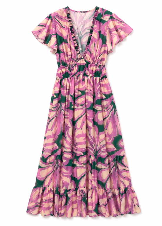 VESTIDO COMPRIDO ESTAMPADO COM DECOTE EM V - MIMI-MUA